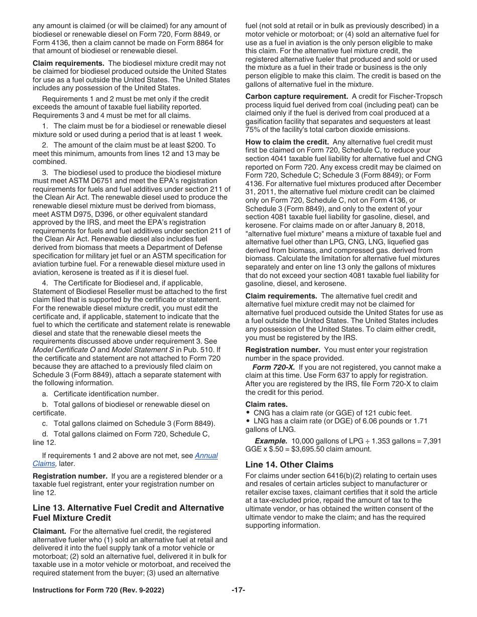 Instructions for IRS Form 720 Quarterly Federal Excise Tax Return, Page 17