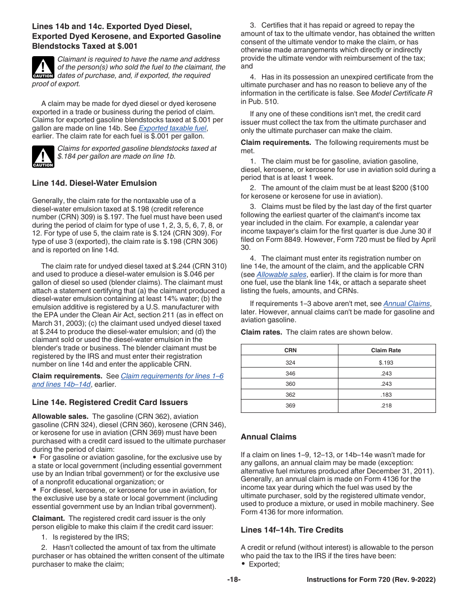 Instructions for IRS Form 720 Quarterly Federal Excise Tax Return, Page 18
