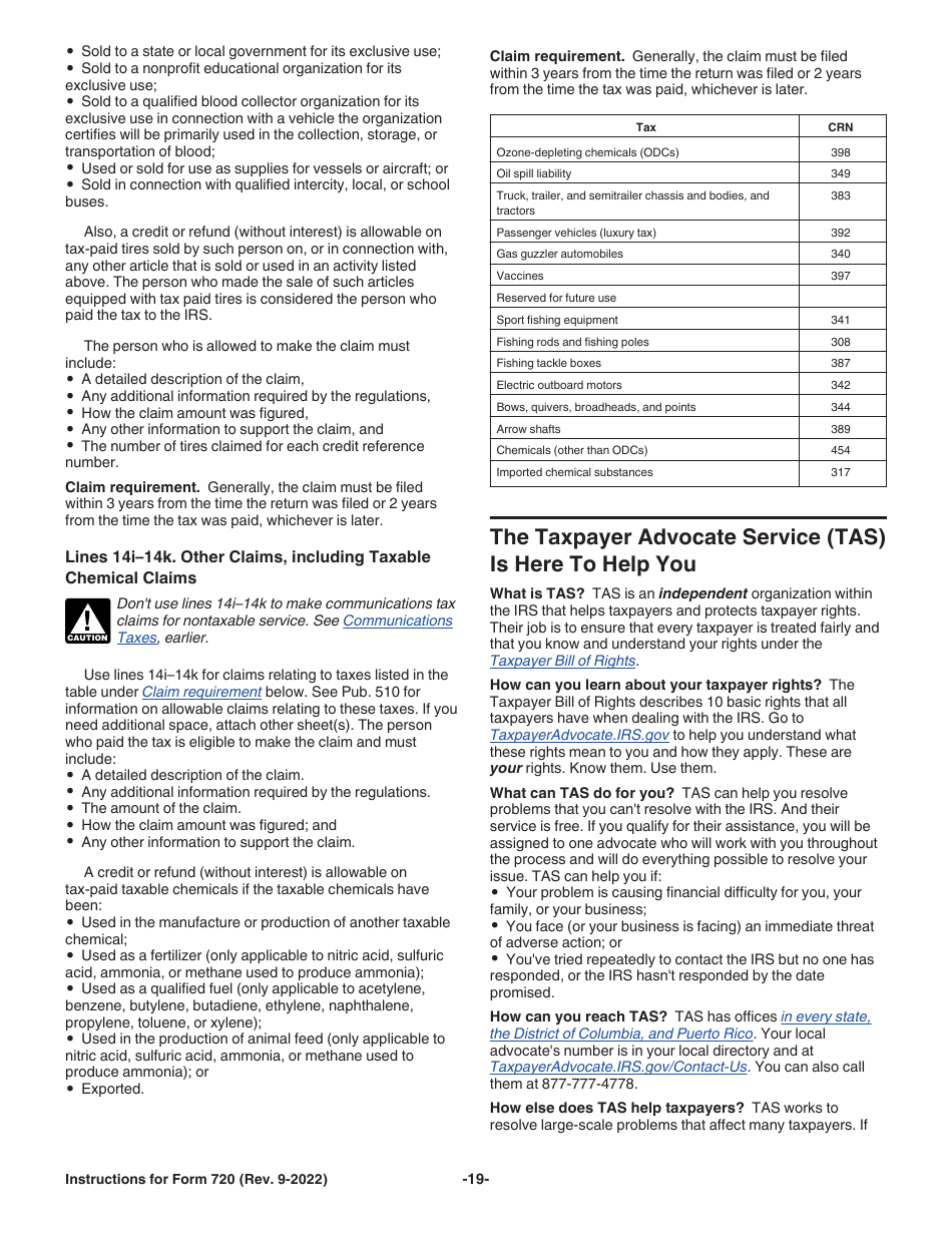 Instructions for IRS Form 720 Quarterly Federal Excise Tax Return, Page 19