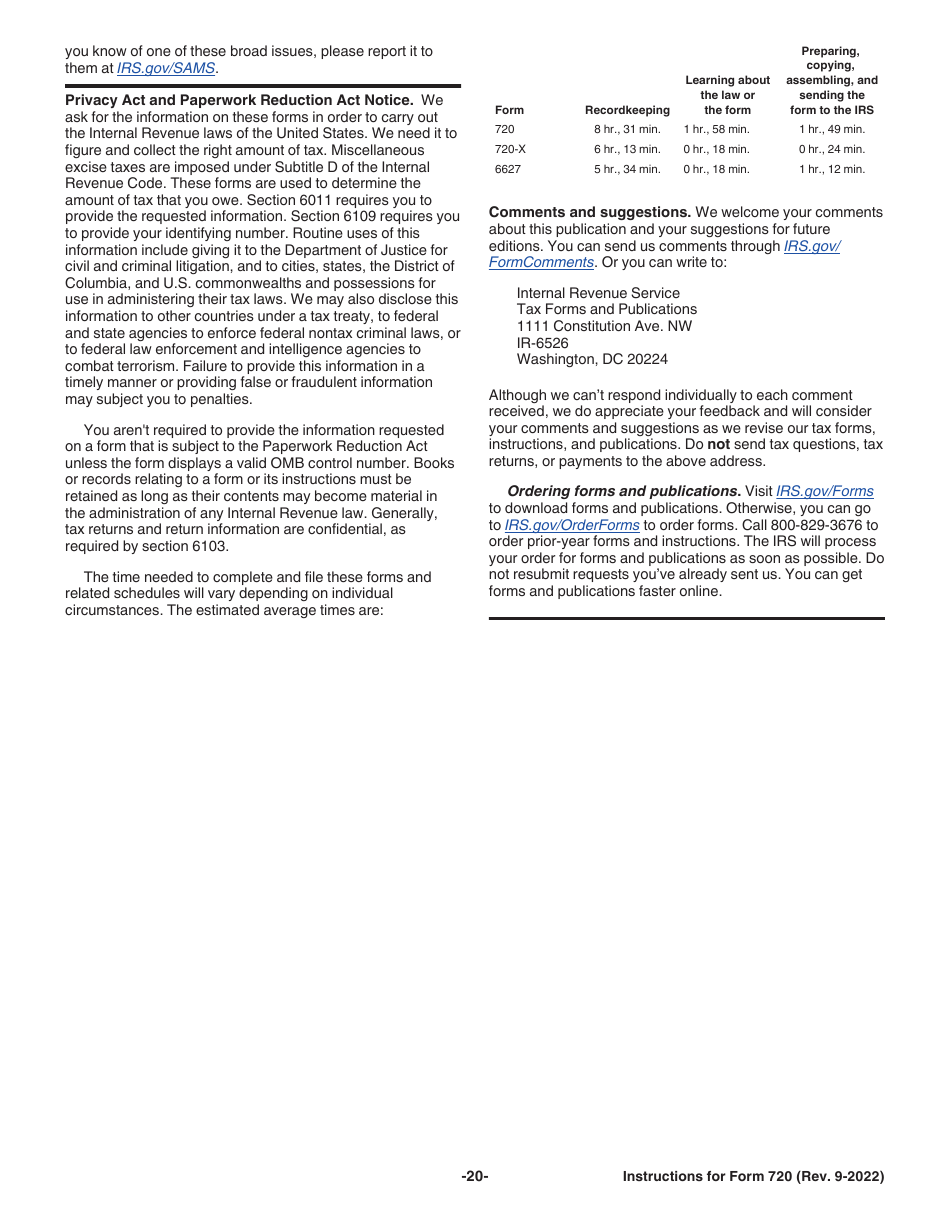 Instructions for IRS Form 720 Quarterly Federal Excise Tax Return, Page 20