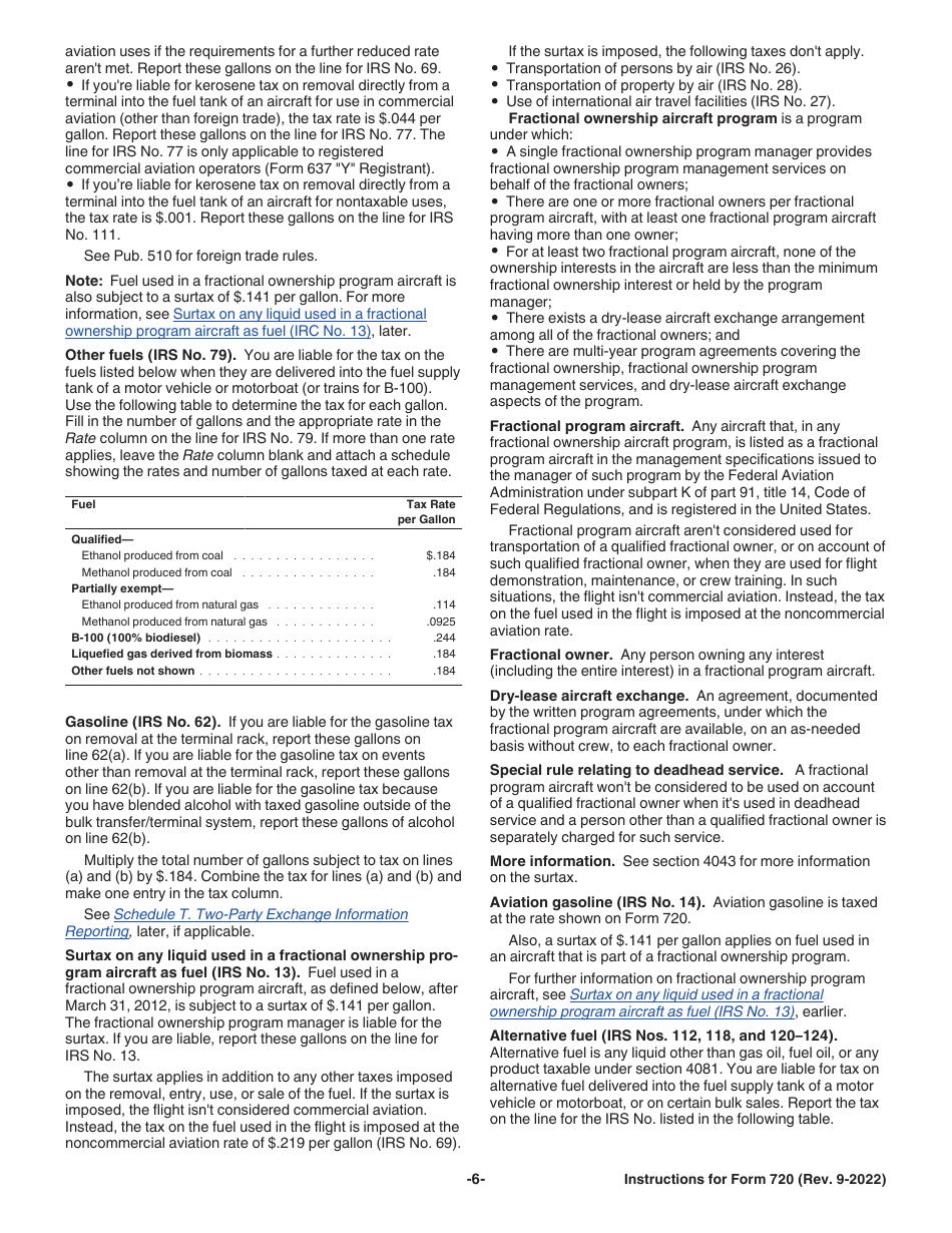 Instructions for IRS Form 720 Quarterly Federal Excise Tax Return, Page 6