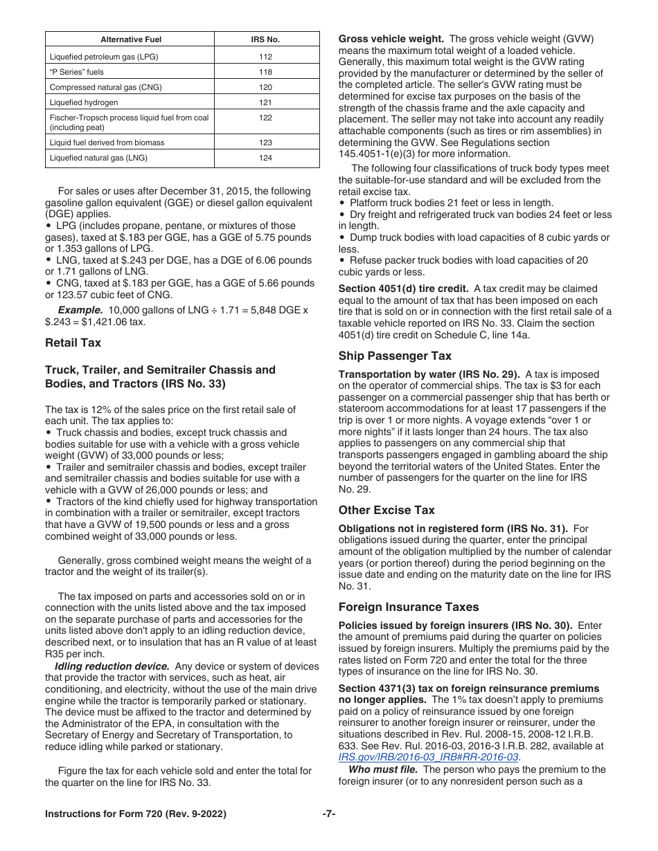 Instructions for IRS Form 720 Quarterly Federal Excise Tax Return, Page 7