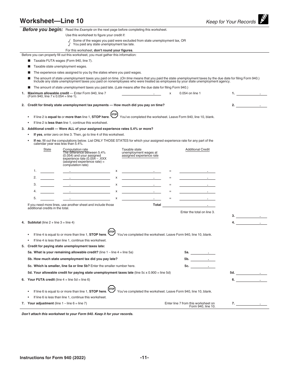 Download Instructions For Irs Form 940 Employers Annual Federal Unemployment Futa Tax Return 8941