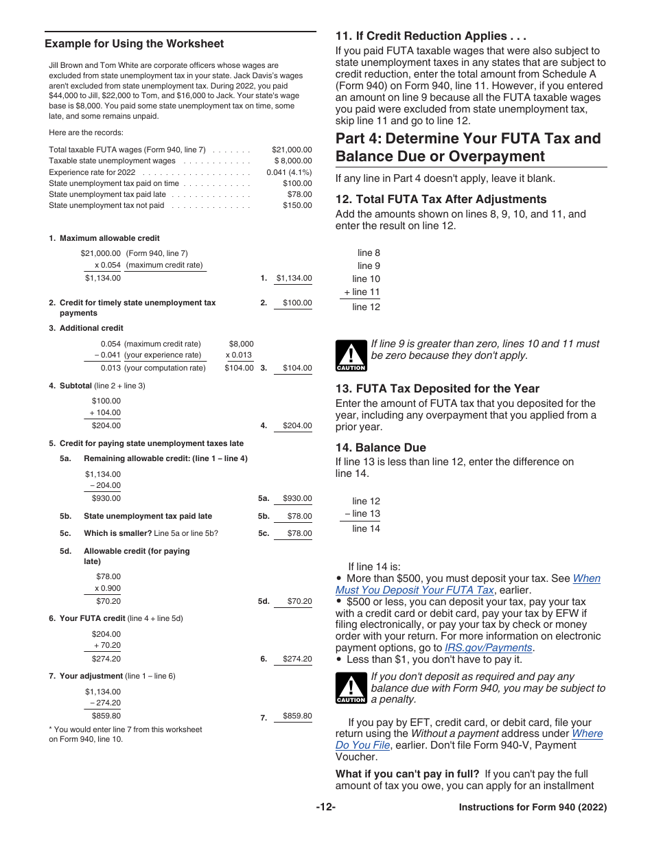 Download Instructions for IRS Form 940 Employer's Annual Federal