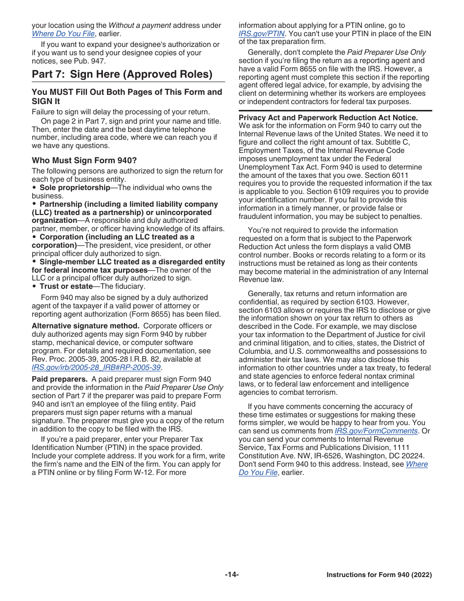 Instructions for IRS Form 940 Employers Annual Federal Unemployment (Futa) Tax Return, Page 14