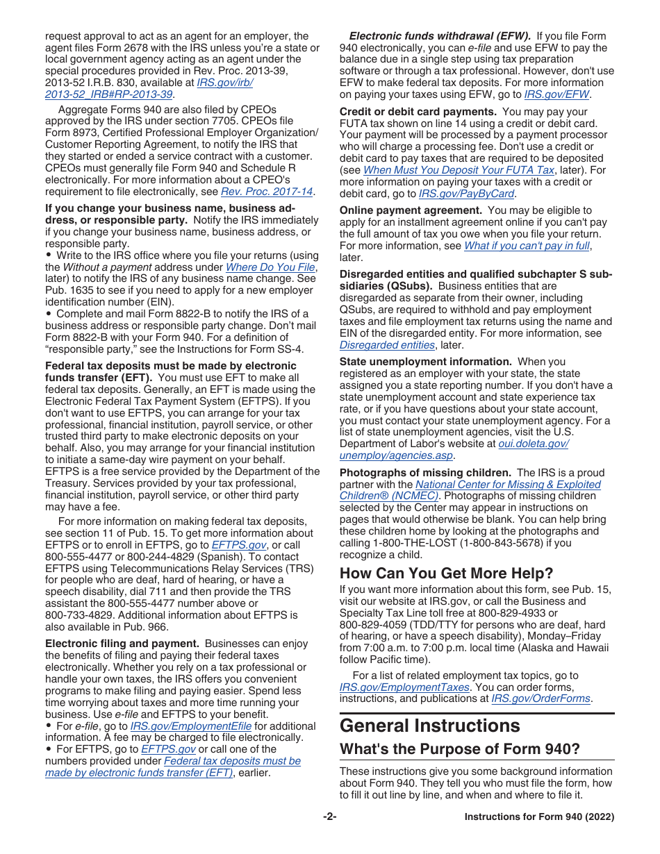 Instructions for IRS Form 940 Employers Annual Federal Unemployment (Futa) Tax Return, Page 2