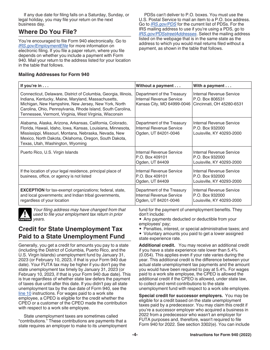 Instructions for IRS Form 940 Employers Annual Federal Unemployment (Futa) Tax Return, Page 4