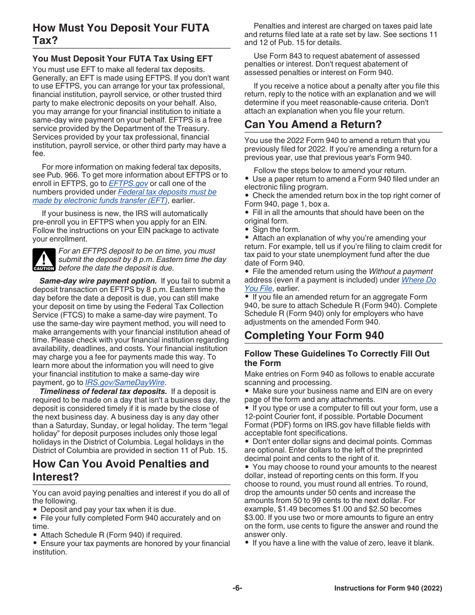 Download Instructions for IRS Form 940 Employer's Annual Federal