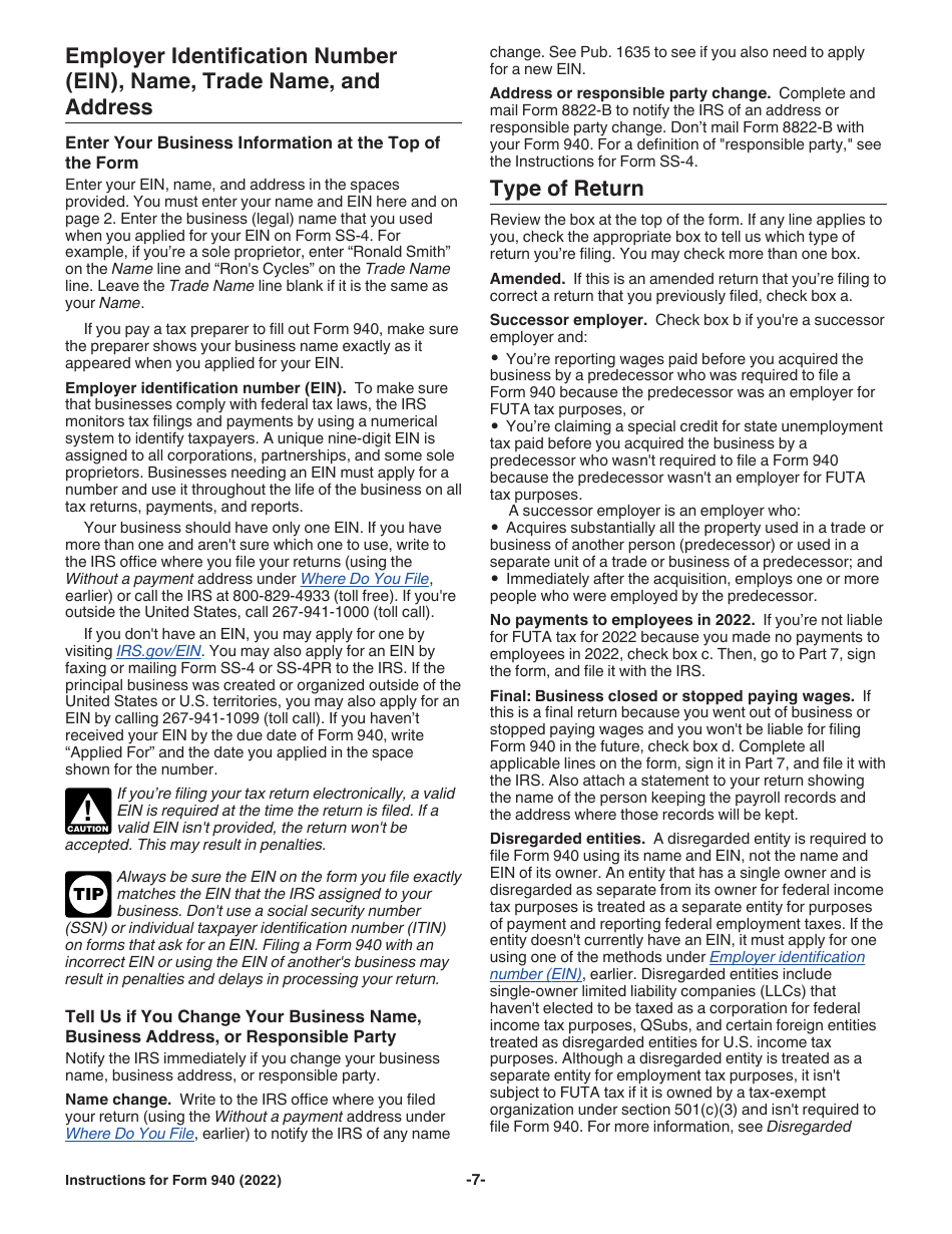Instructions for IRS Form 940 Employers Annual Federal Unemployment (Futa) Tax Return, Page 7