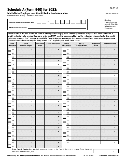 IRS Form 940 Schedule A 2022 Printable Pdf