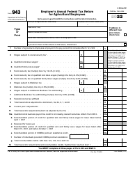 Document preview: IRS Form 943 Employer's Annual Federal Tax Return for Agricultural Employees, 2022