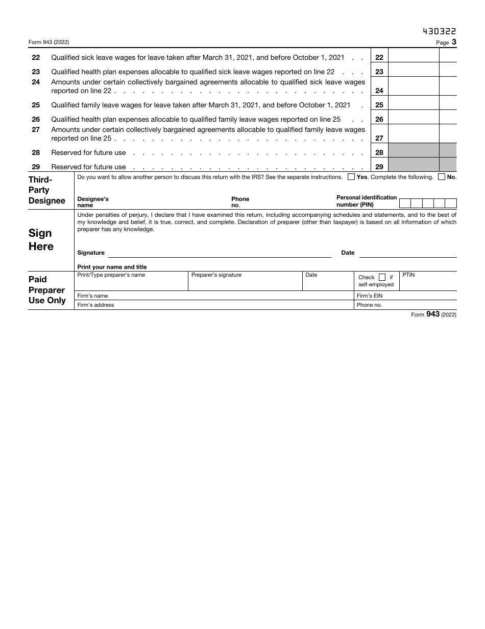 IRS Form 943 Download Fillable PDF or Fill Online Employer's Annual