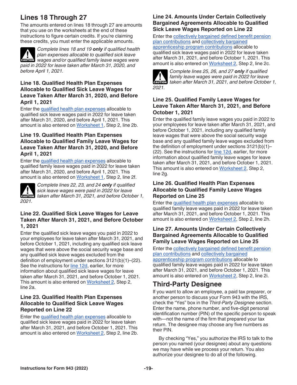 Instructions for IRS Form 943 Employers Annual Federal Tax Return for Agricultural Employees, Page 19