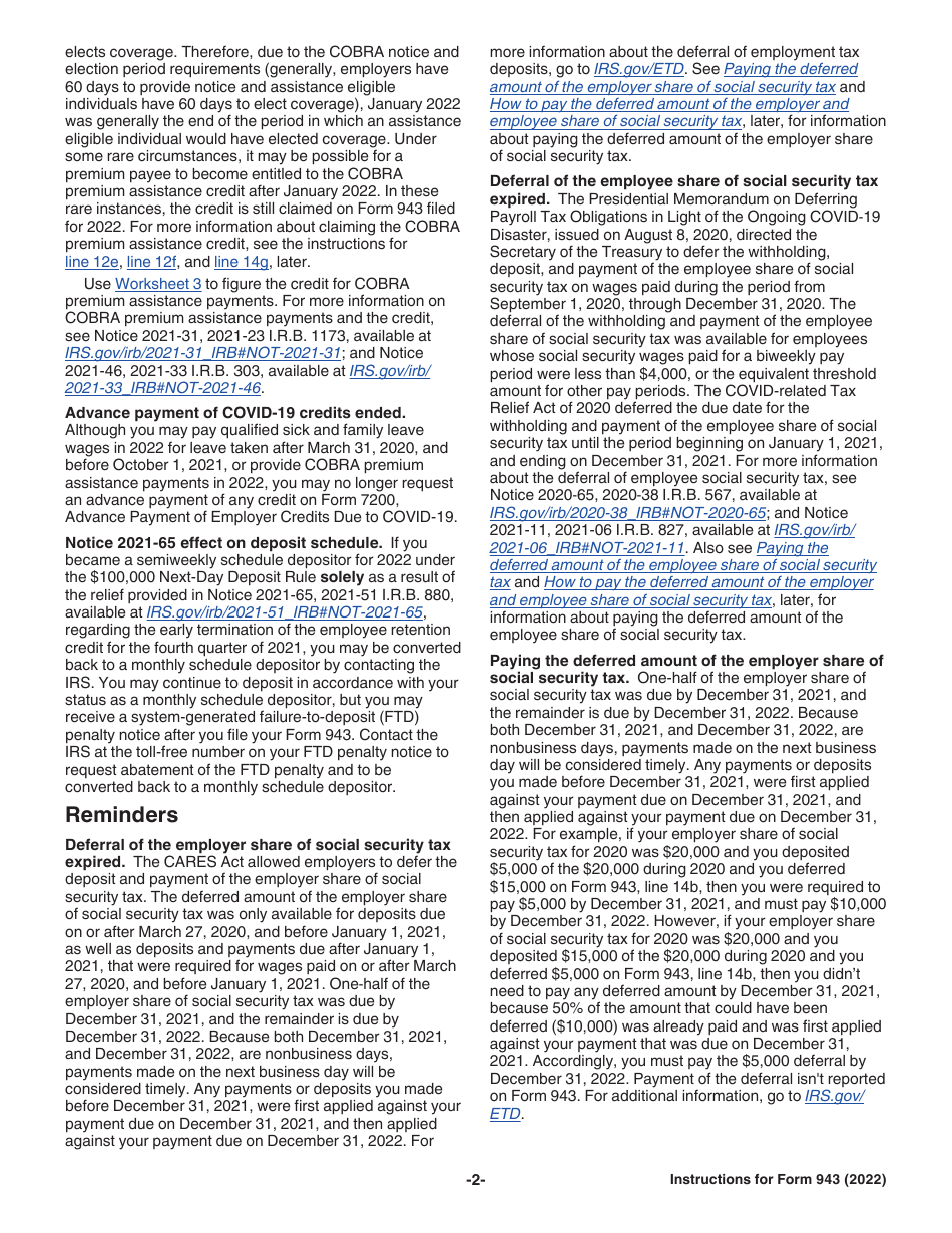 Instructions for IRS Form 943 Employers Annual Federal Tax Return for Agricultural Employees, Page 2