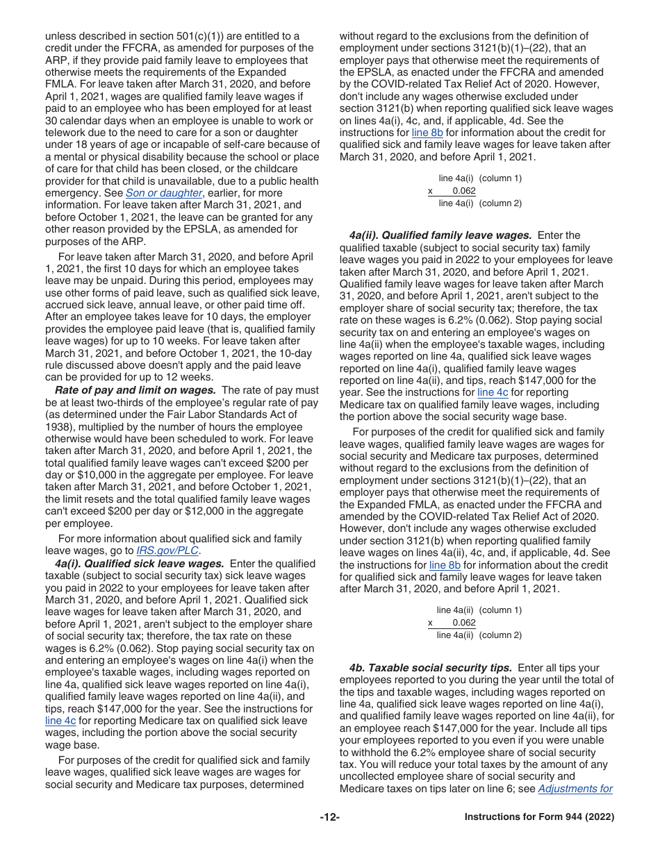 Instructions for IRS Form 944 Employers Annual Federal Tax Return, Page 12