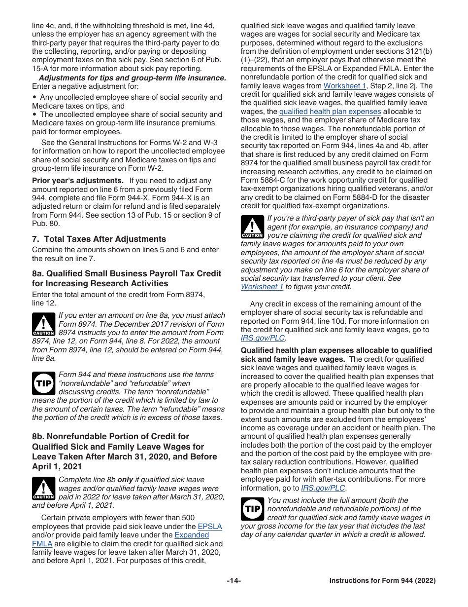 Instructions for IRS Form 944 Employers Annual Federal Tax Return, Page 14