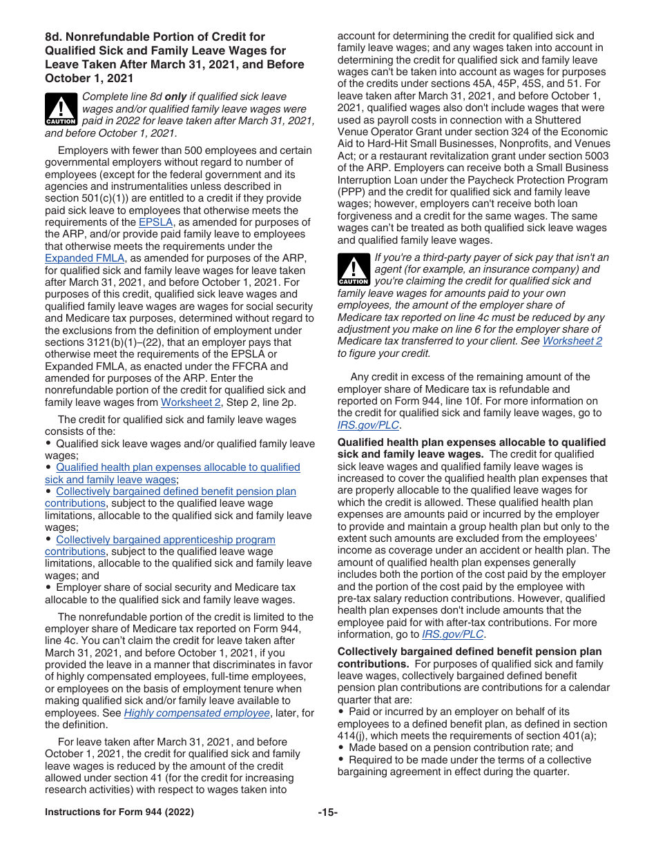 Instructions for IRS Form 944 Employers Annual Federal Tax Return, Page 15