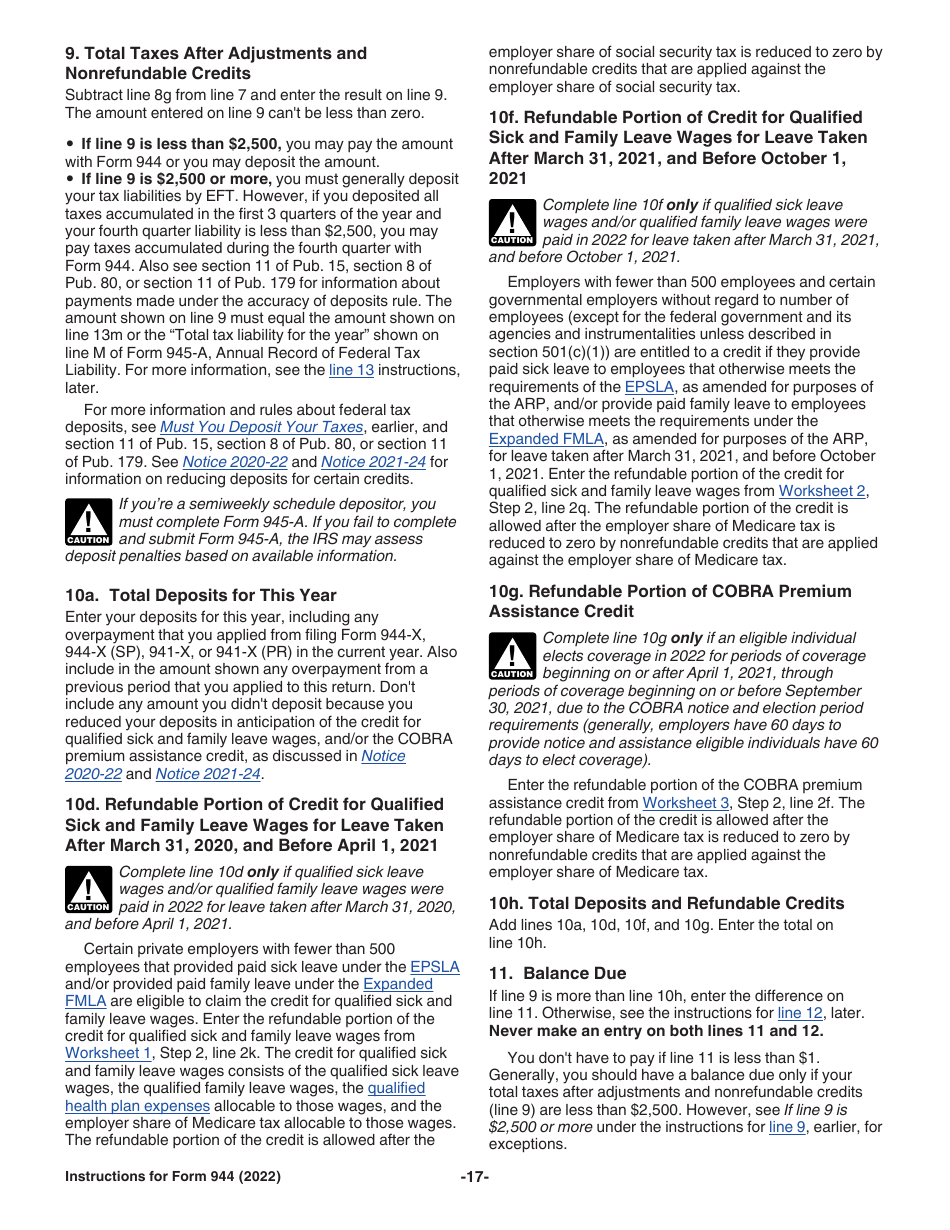 Instructions for IRS Form 944 Employers Annual Federal Tax Return, Page 17