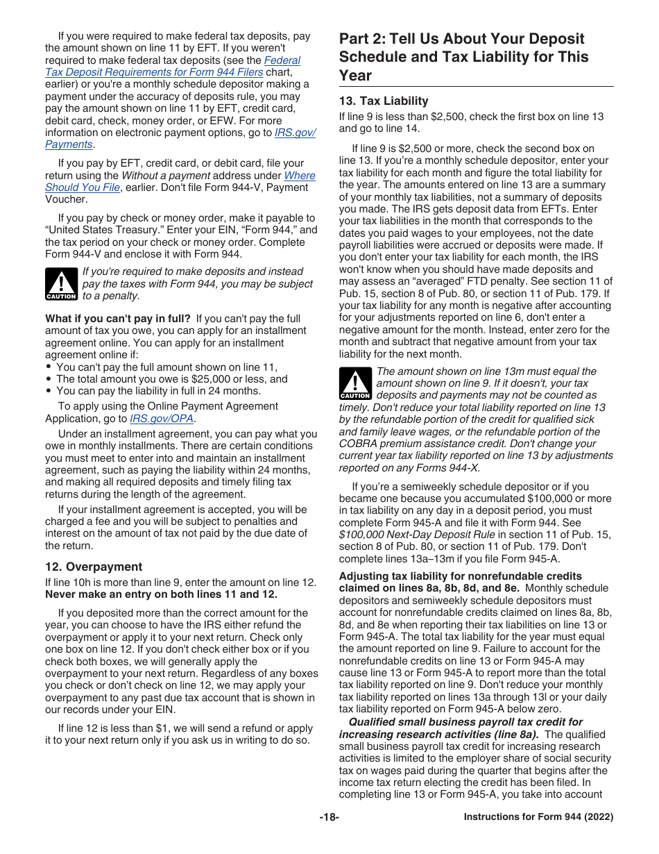 Instructions for IRS Form 944 Employers Annual Federal Tax Return, Page 18
