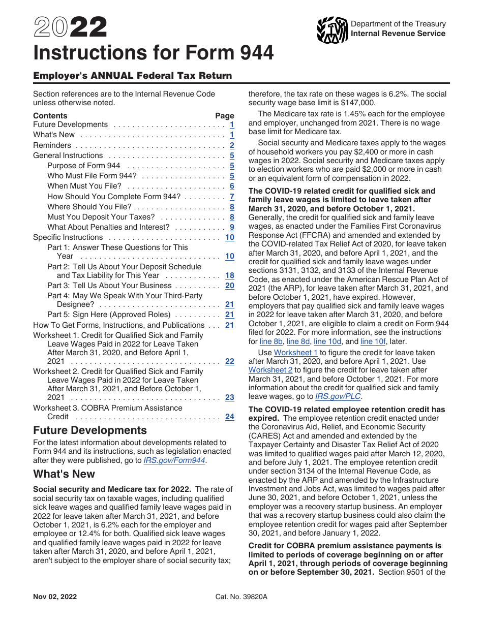 Instructions for IRS Form 944 Employers Annual Federal Tax Return, Page 1