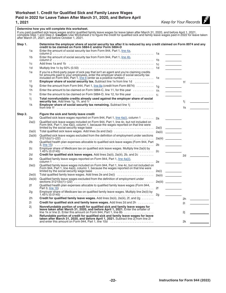 Instructions for IRS Form 944 Employers Annual Federal Tax Return, Page 22