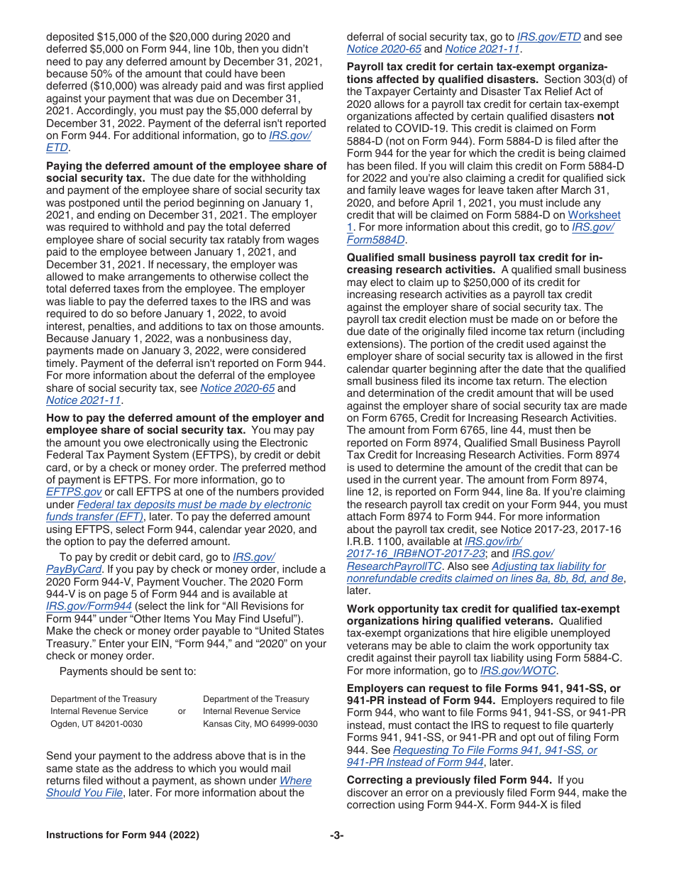 Instructions for IRS Form 944 Employers Annual Federal Tax Return, Page 3