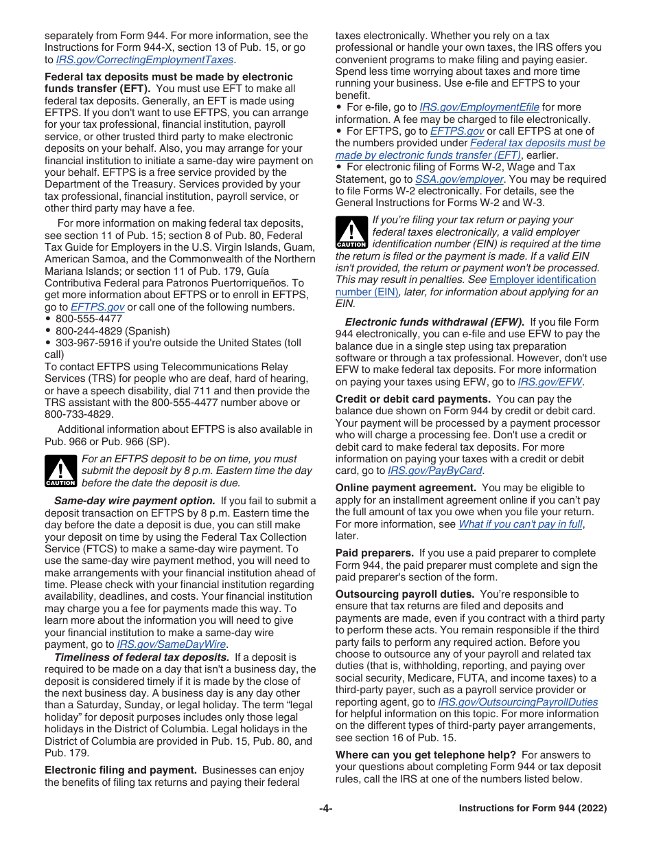 Instructions for IRS Form 944 Employers Annual Federal Tax Return, Page 4