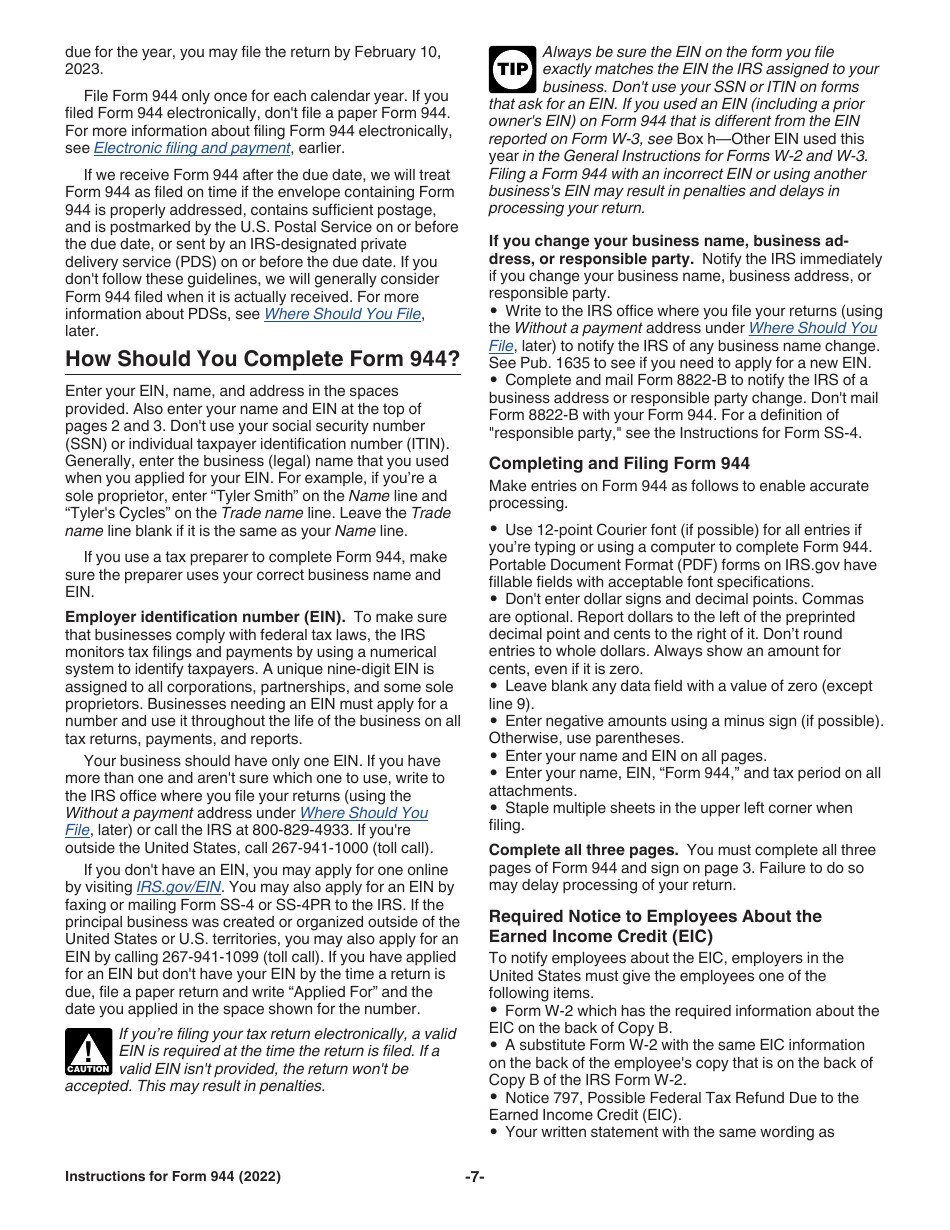 Instructions for IRS Form 944 Employers Annual Federal Tax Return, Page 7