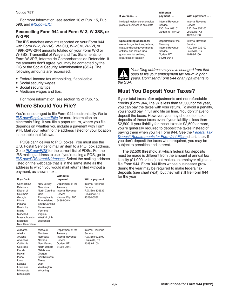 Instructions for IRS Form 944 Employers Annual Federal Tax Return, Page 8
