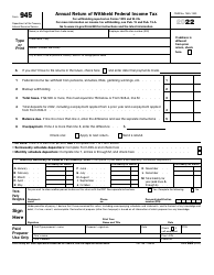 Document preview: IRS Form 945 Annual Return of Withheld Federal Income Tax