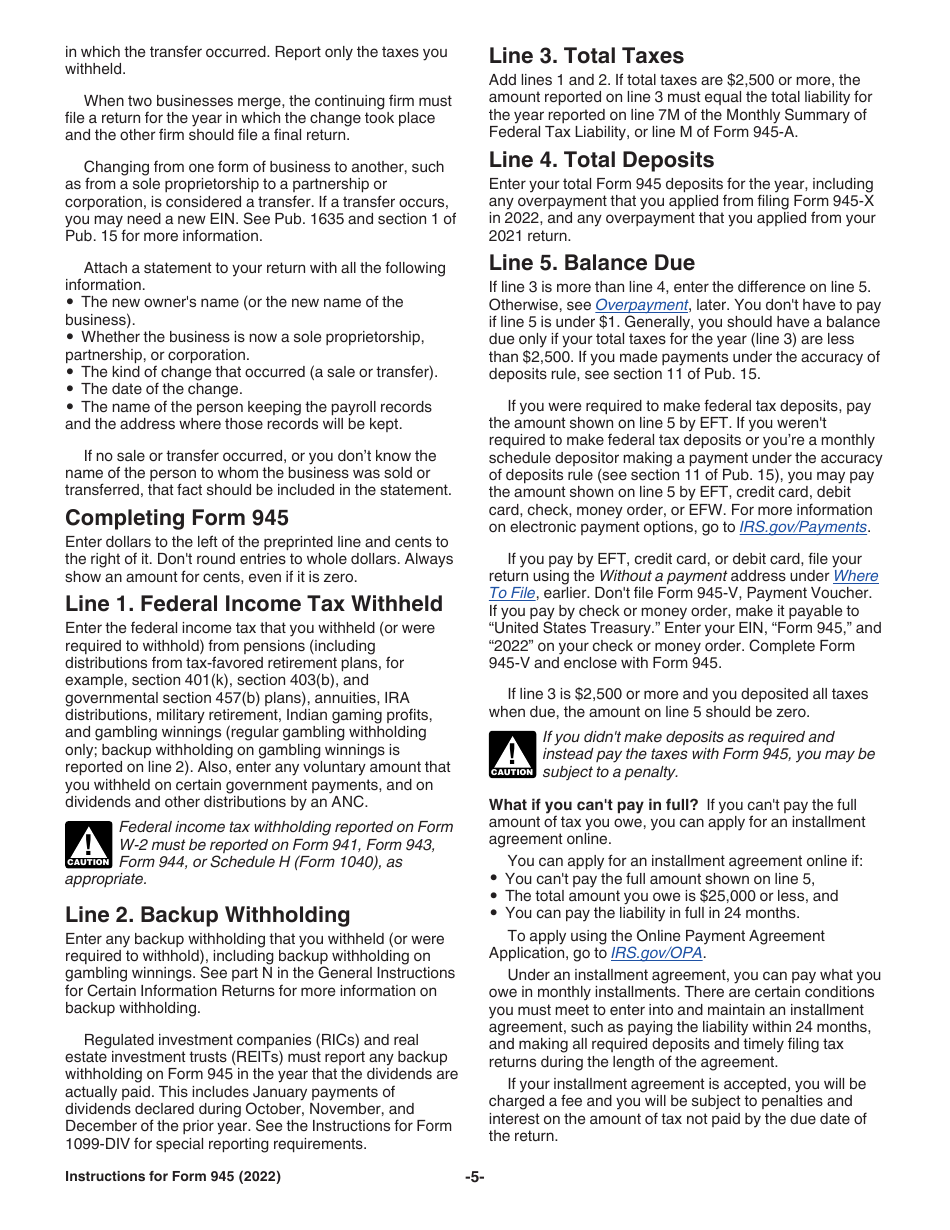 Instructions for IRS Form 945 Annual Return of Withheld Federal Income Tax, Page 5