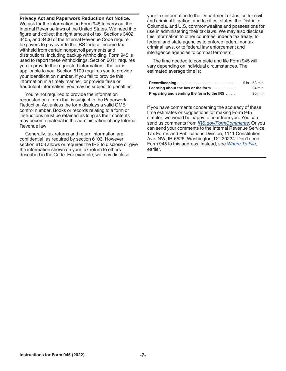 Instructions for IRS Form 945 Annual Return of Withheld Federal Income Tax, Page 7