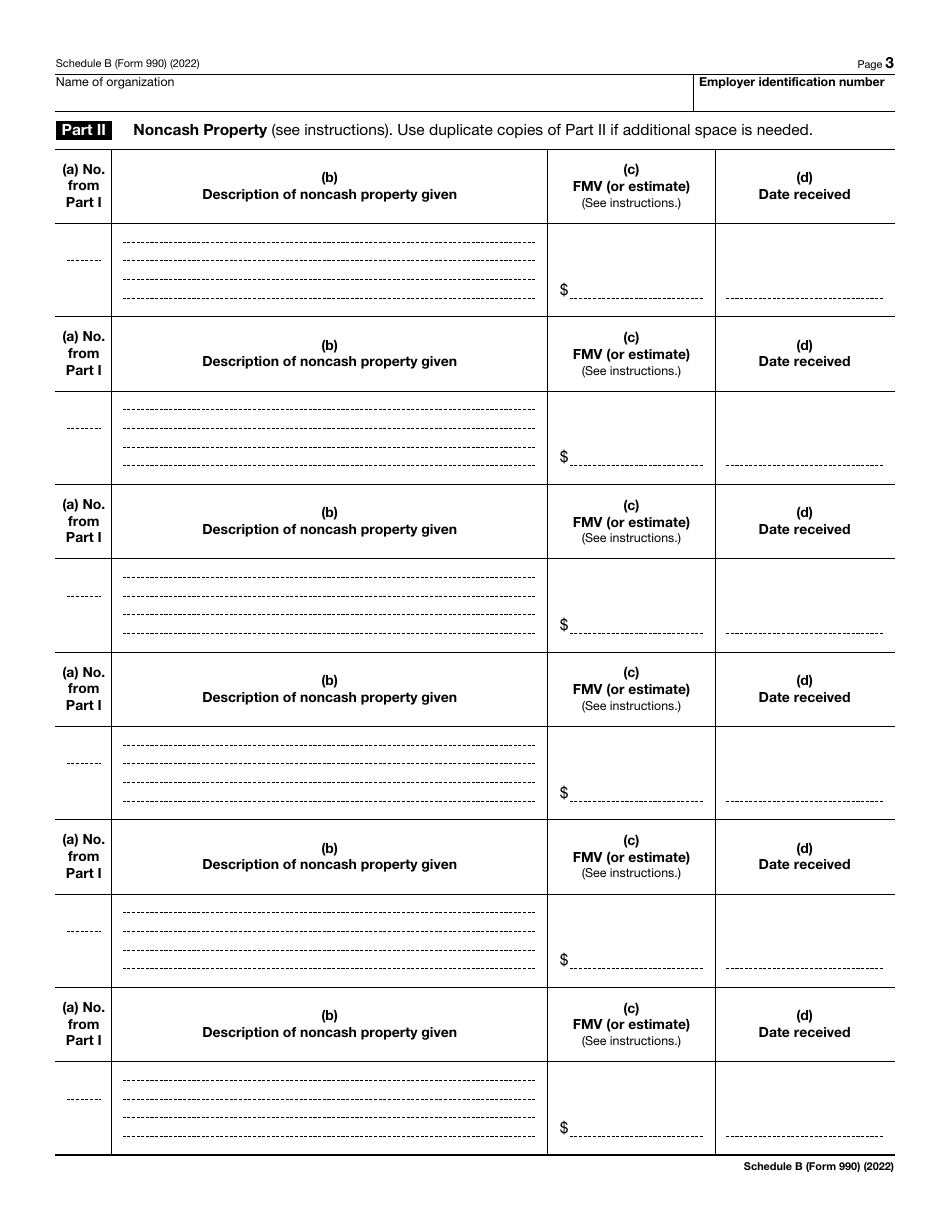 IRS Form 990 Schedule B Schedule of Contributors, Page 3