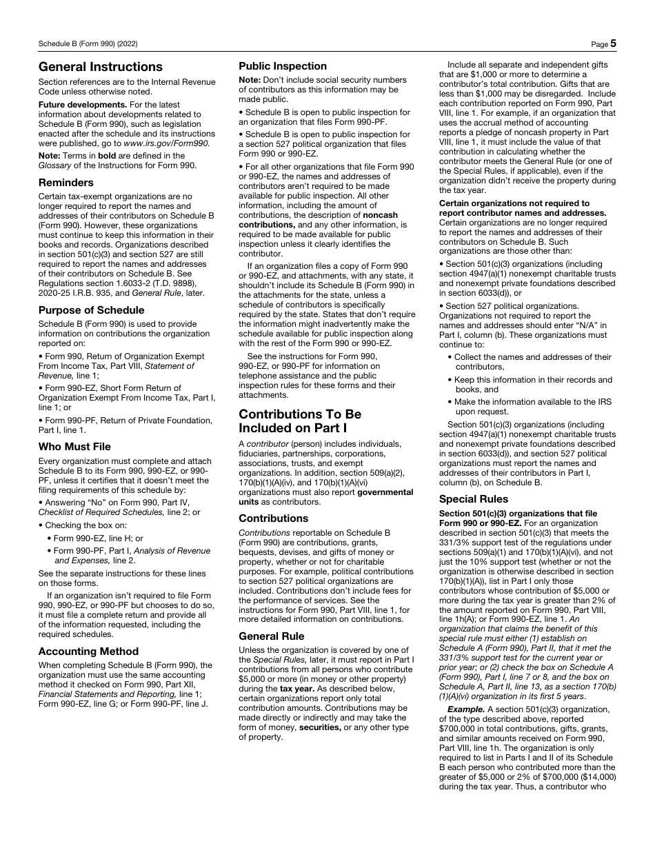 IRS Form 990 Schedule B Schedule of Contributors, Page 5