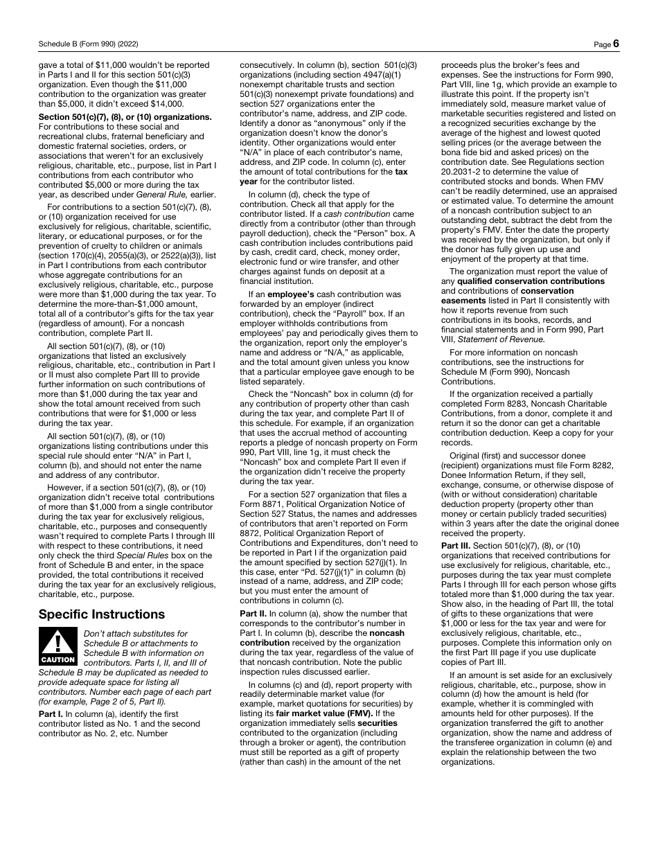 IRS Form 990 Schedule B Schedule of Contributors, Page 6