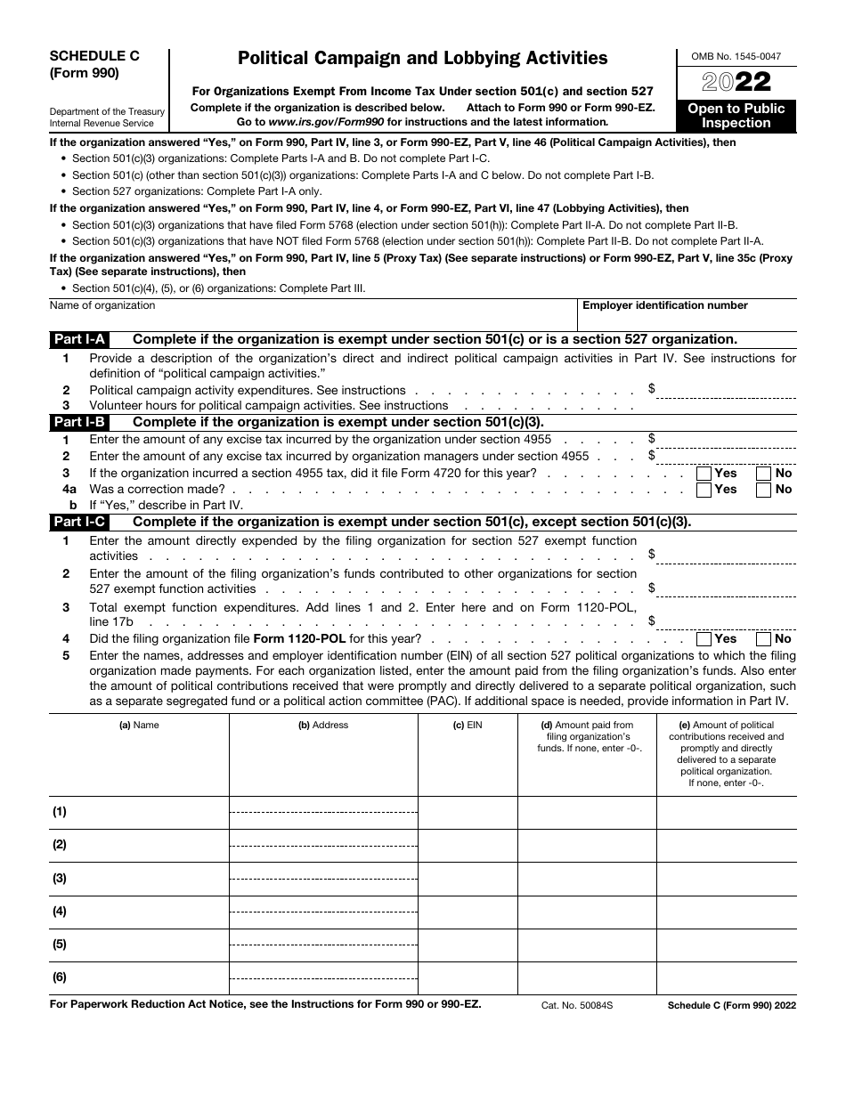 IRS Form 990 Schedule C Political Campaign and Lobbying Activities, Page 1