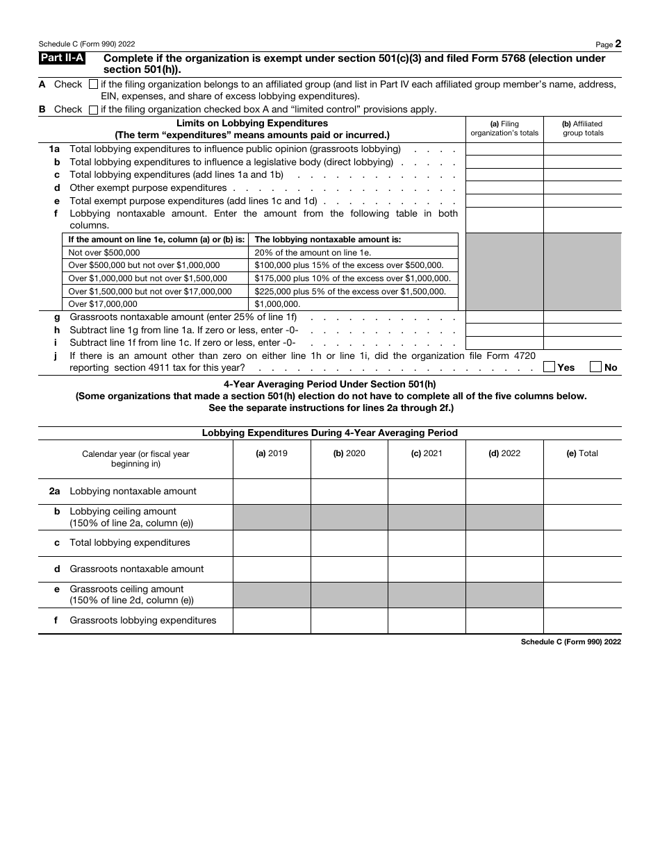 IRS Form 990 Schedule C Political Campaign and Lobbying Activities, Page 2