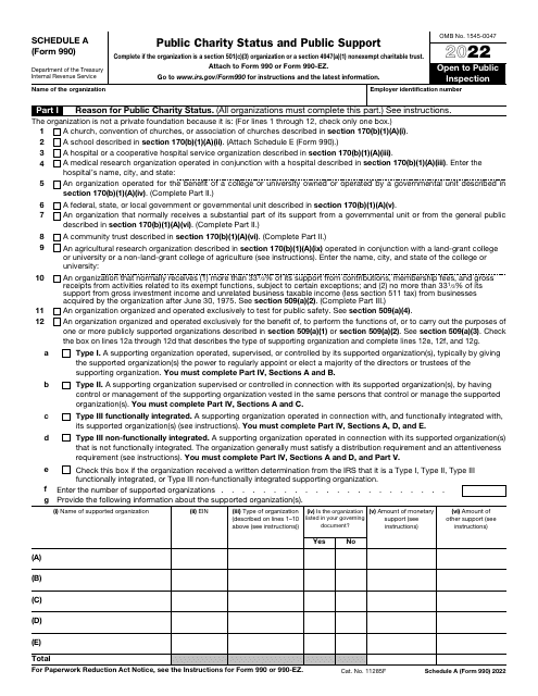 IRS Form 990 Schedule A 2022 Printable Pdf