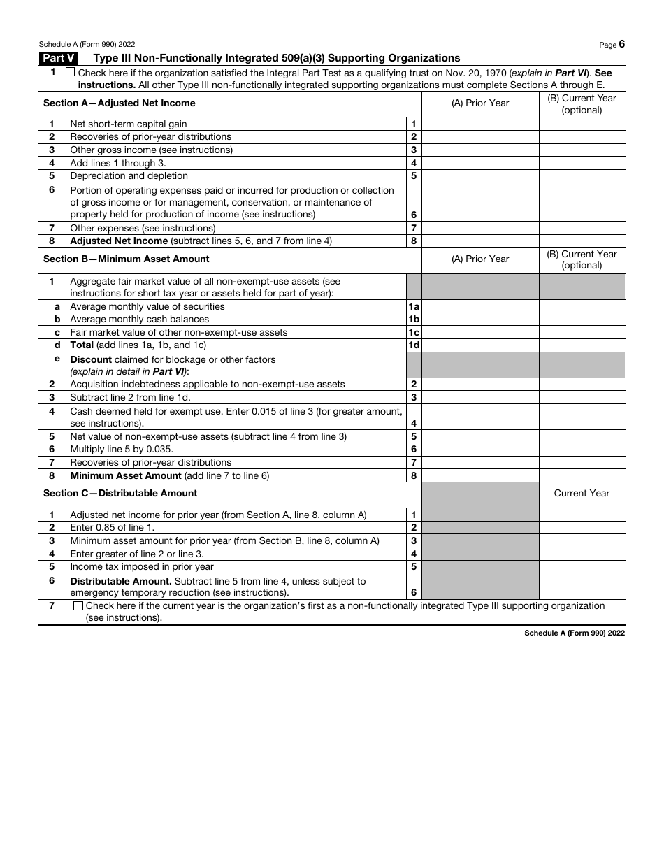 IRS Form 990 Schedule A Public Charity Status and Public Support, Page 6
