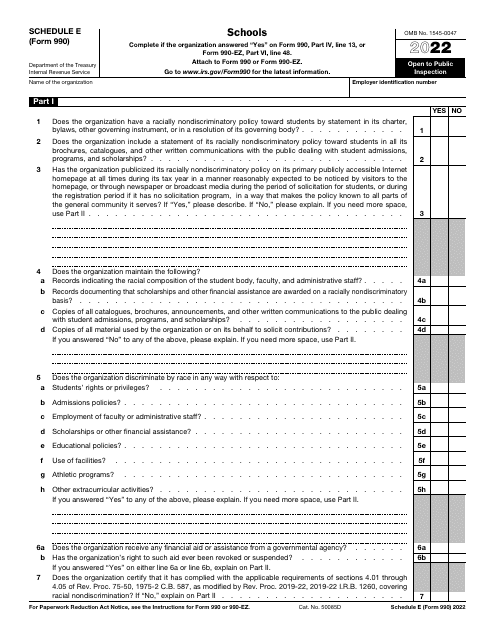 IRS Form 990 Schedule E 2022 Printable Pdf