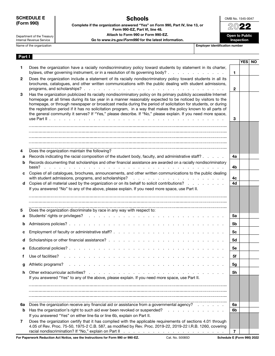 IRS Form 990 Schedule E Schools, Page 1