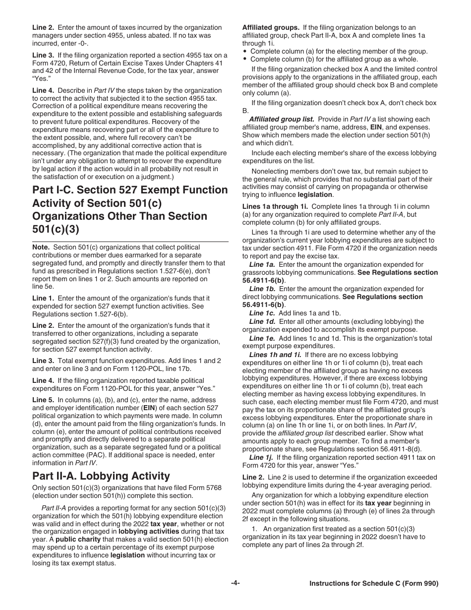 Download Instructions for IRS Form 990 Schedule C Political Campaign ...