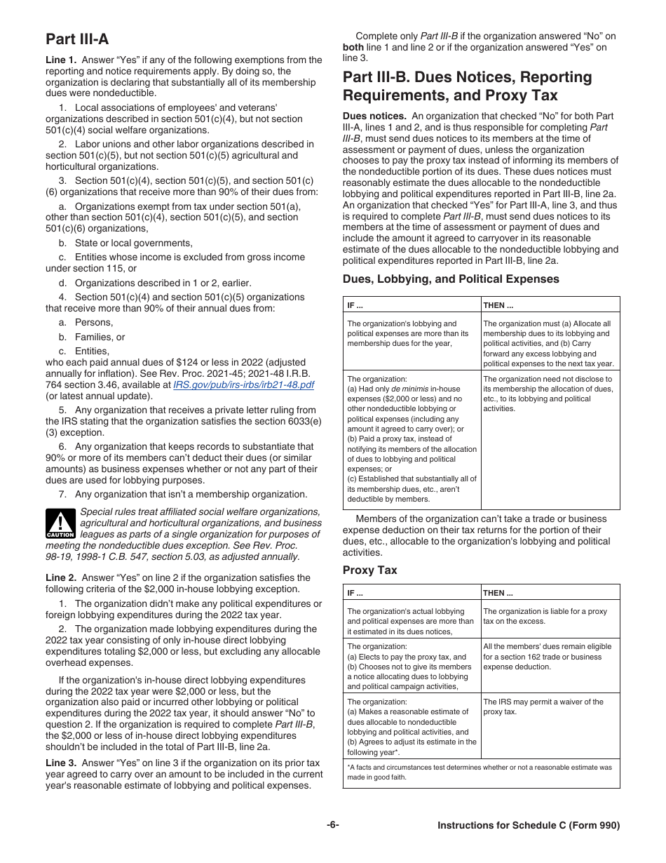 Instructions for IRS Form 990 Schedule C Political Campaign and Lobbying Activities, Page 6