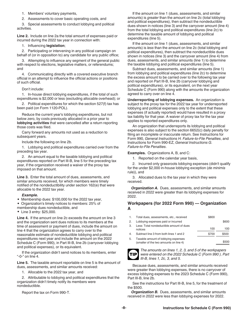 Download Instructions for IRS Form 990 Schedule C Political Campaign ...