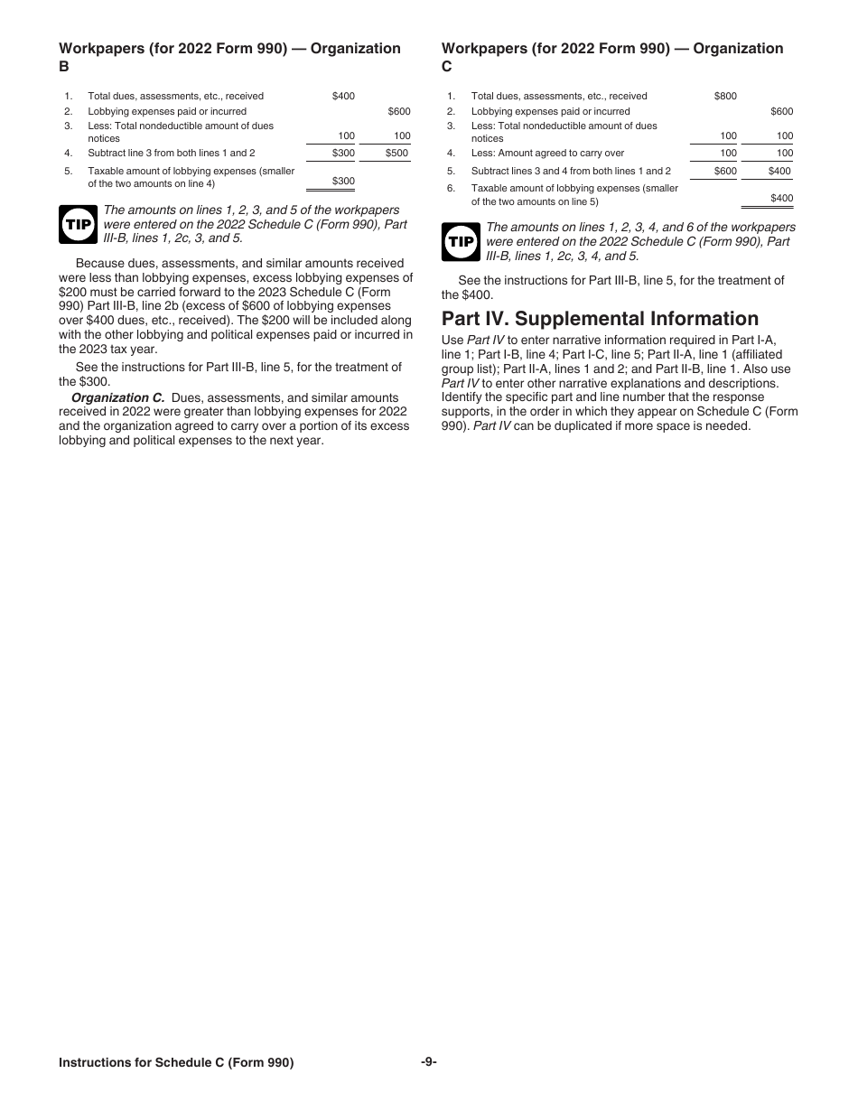 Instructions for IRS Form 990 Schedule C Political Campaign and Lobbying Activities, Page 9