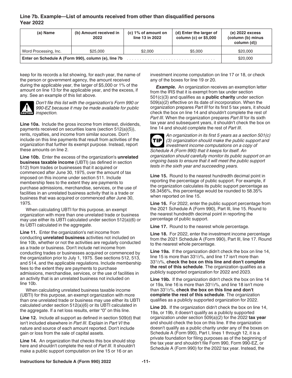 Instructions for IRS Form 990, 990-EZ Schedule A Public Charity Status and Public Support, Page 11