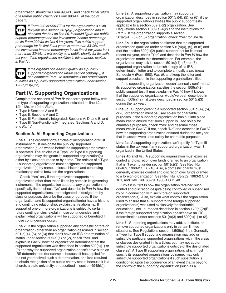 Instructions for IRS Form 990, 990-EZ Schedule A Public Charity Status and Public Support, Page 12