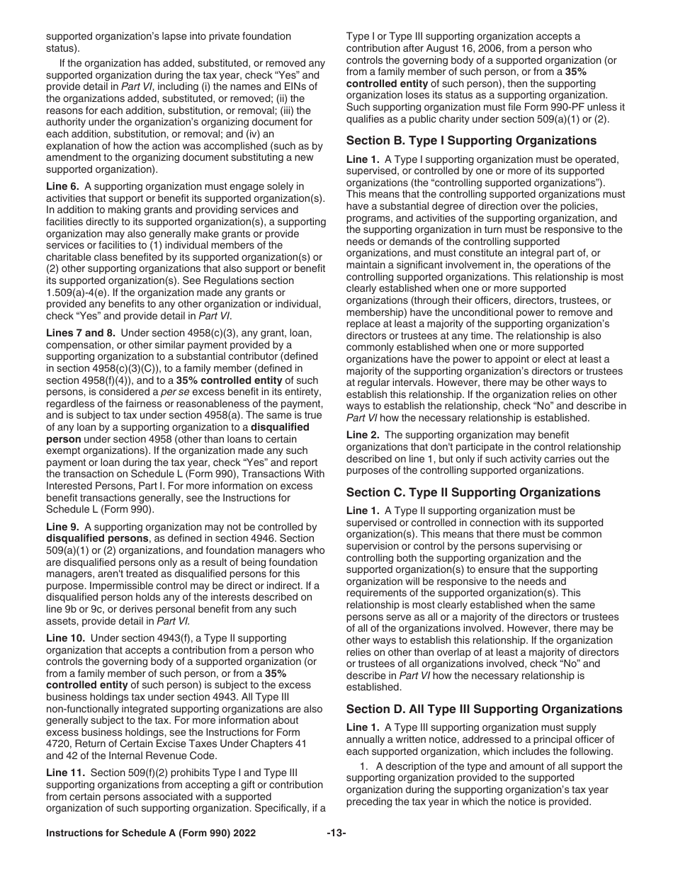 Instructions for IRS Form 990, 990-EZ Schedule A Public Charity Status and Public Support, Page 13