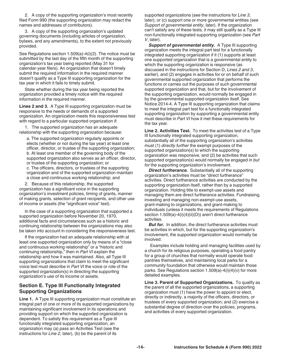 Instructions for IRS Form 990, 990-EZ Schedule A Public Charity Status and Public Support, Page 14