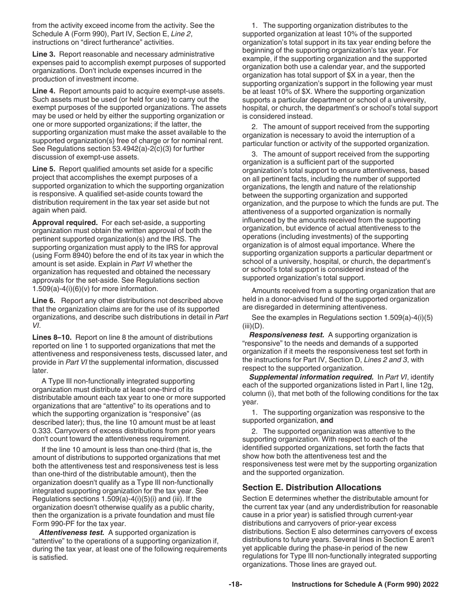 Instructions for IRS Form 990, 990-EZ Schedule A Public Charity Status and Public Support, Page 18